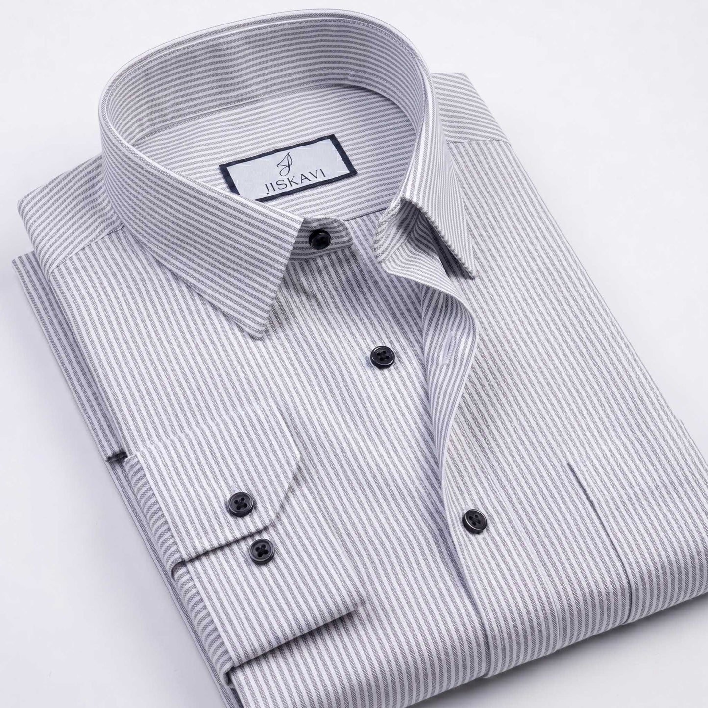 Steel Grey Vertical Stripe Slim Fit Shirt