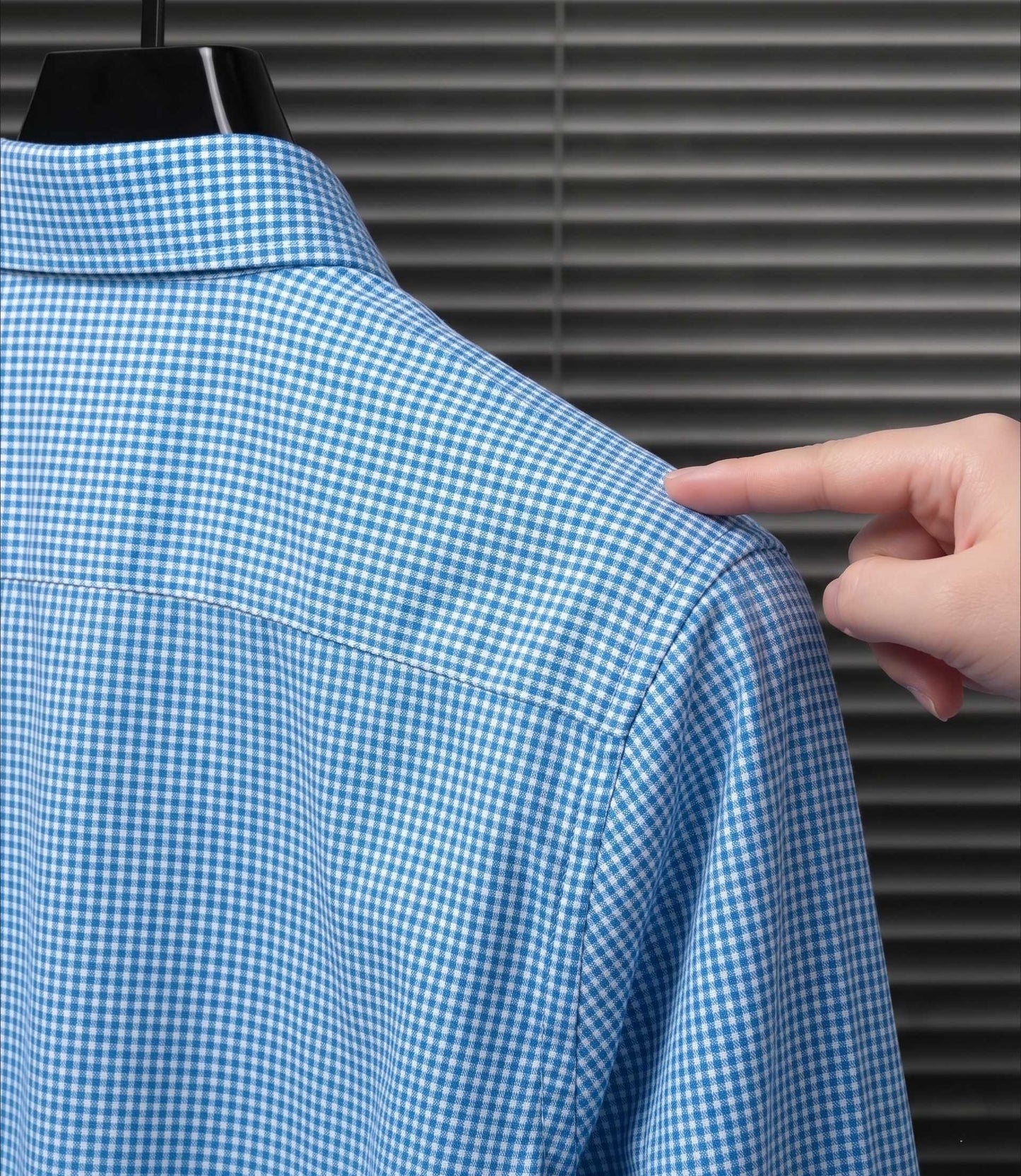Azure Blue Micro Gingham Check Slim Fit Shirt
