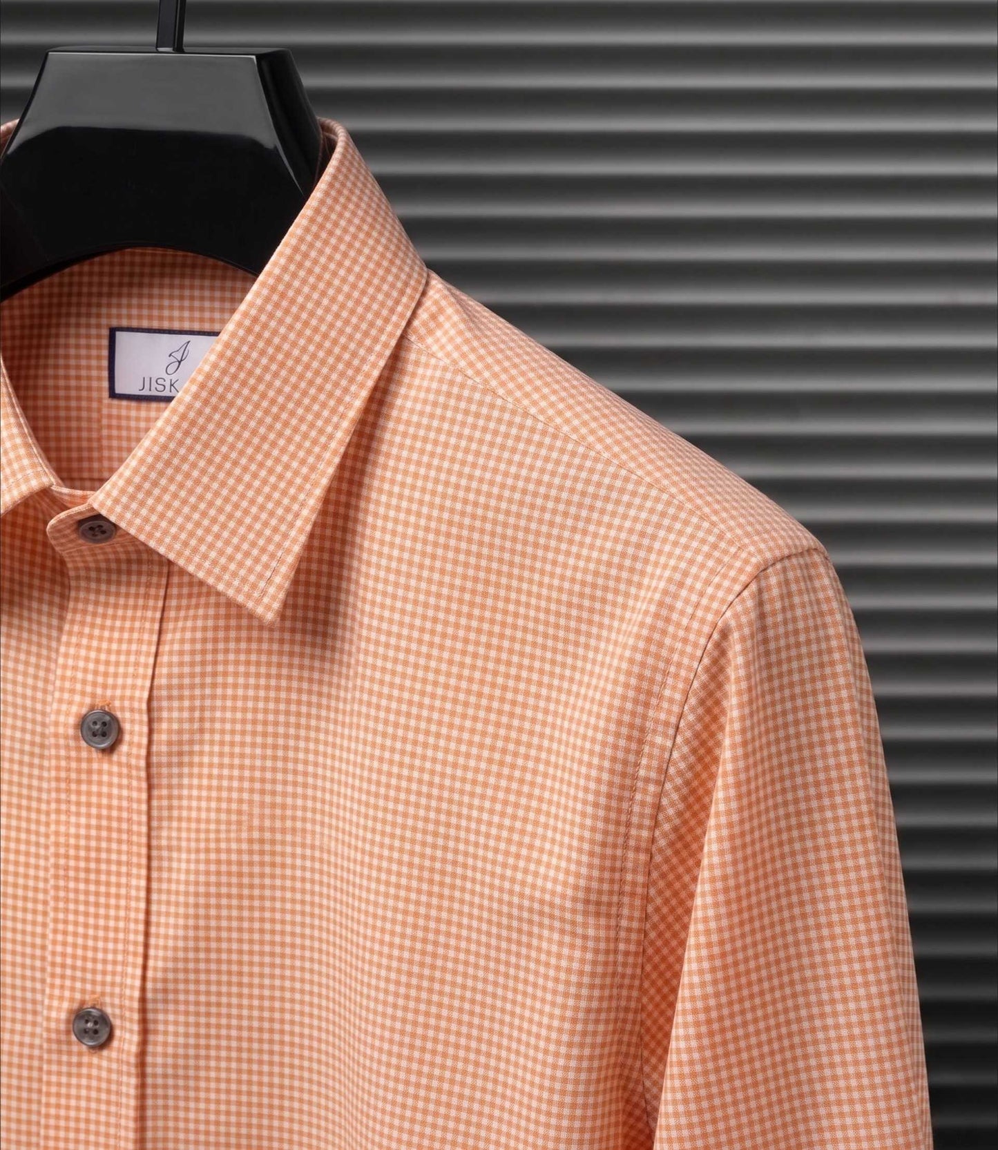 Peach Orange Micro Gingham Check Slim Fit Shirt