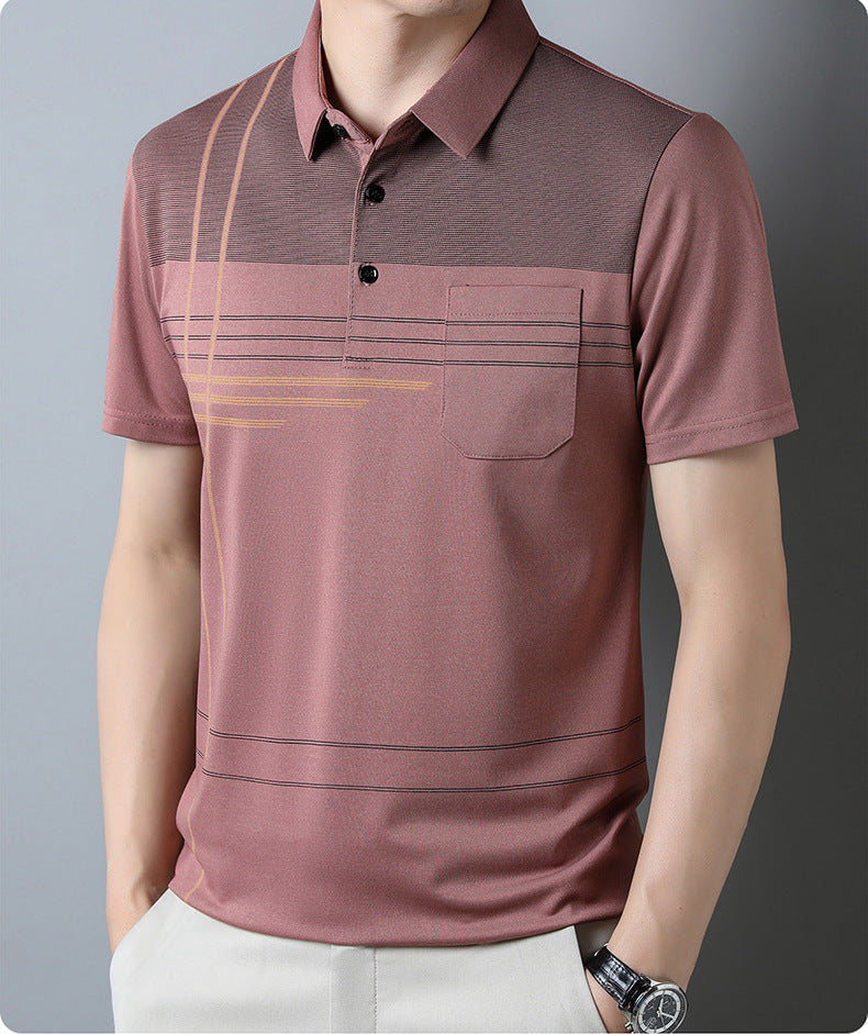 Jiskavi men's dusty rose linear stripe polo T-shirt view 3
