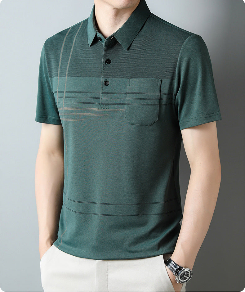 Jiskavi men's forest green linear stripe polo T-shirt view 3