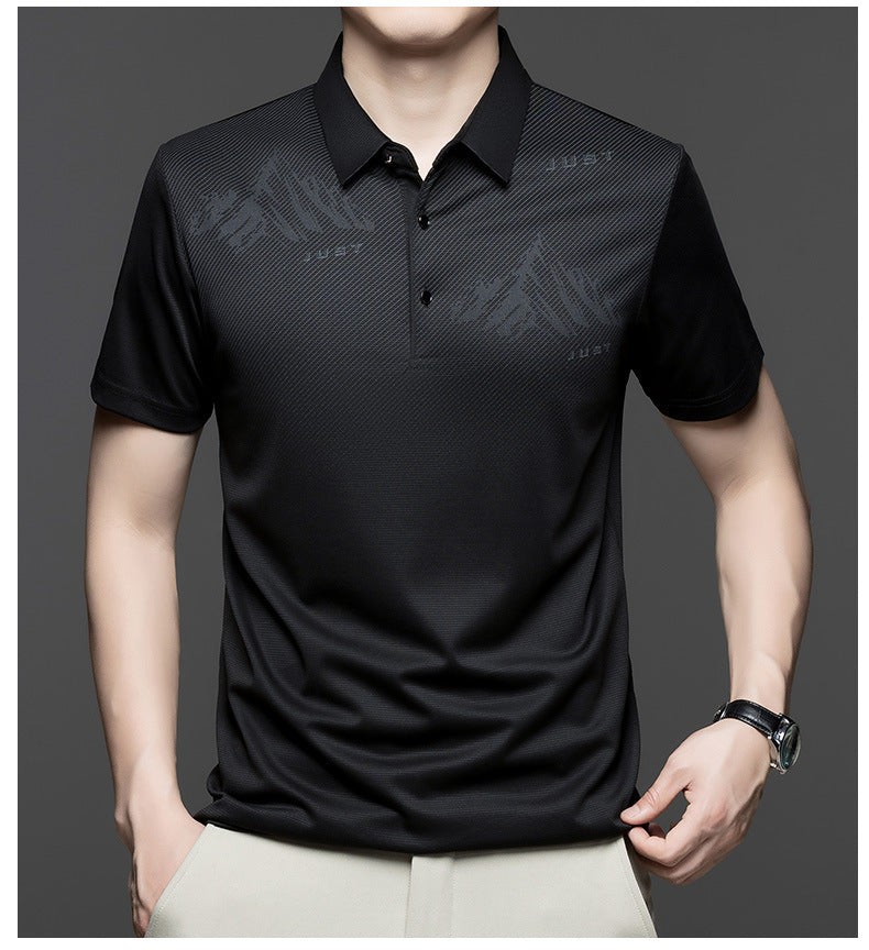 Jiskavi men's jet black tonal graphic polo T-shirt styled view