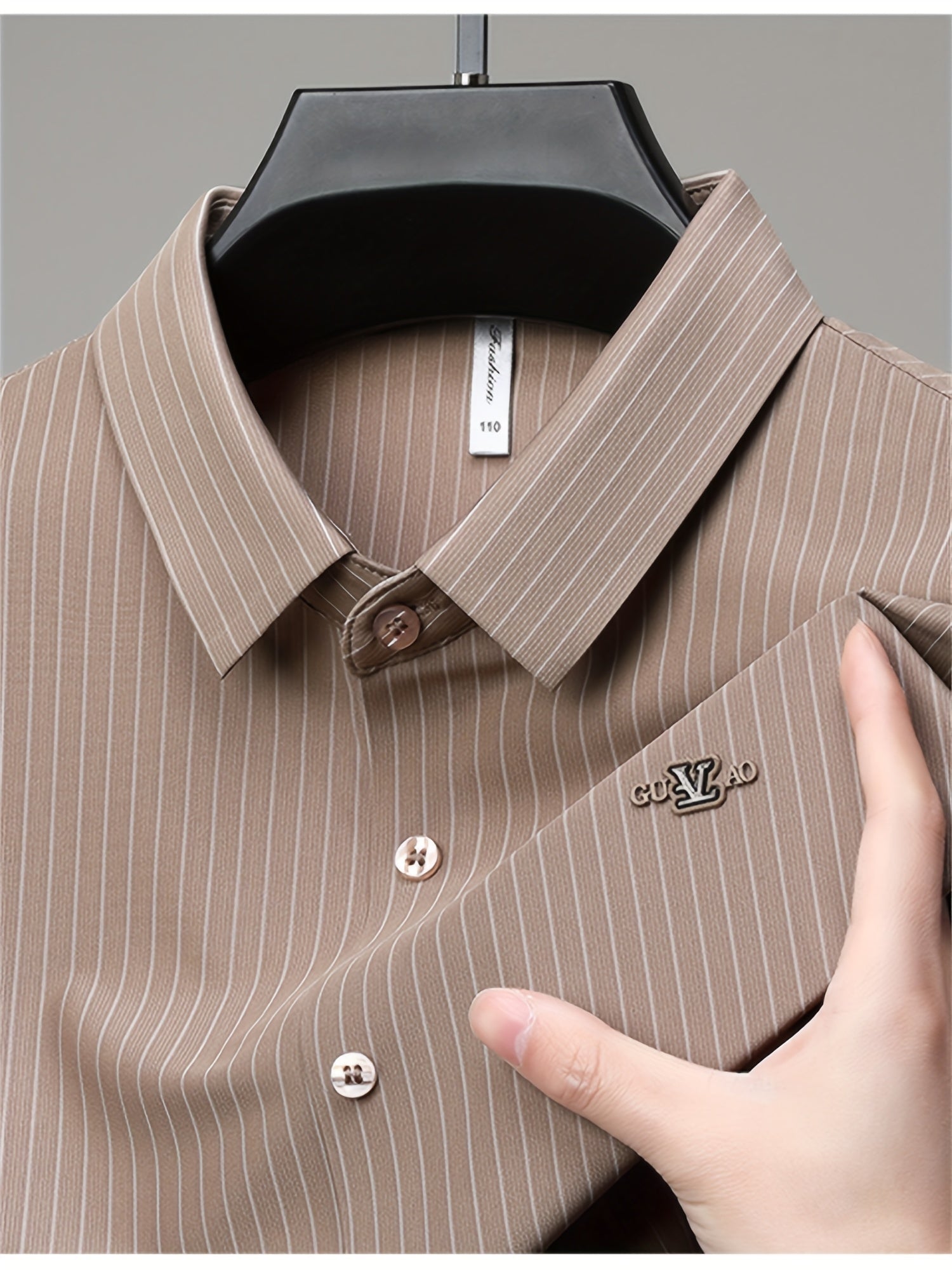 Stripe Slim Fit Half Sleeve Shirt — Mocha Brown