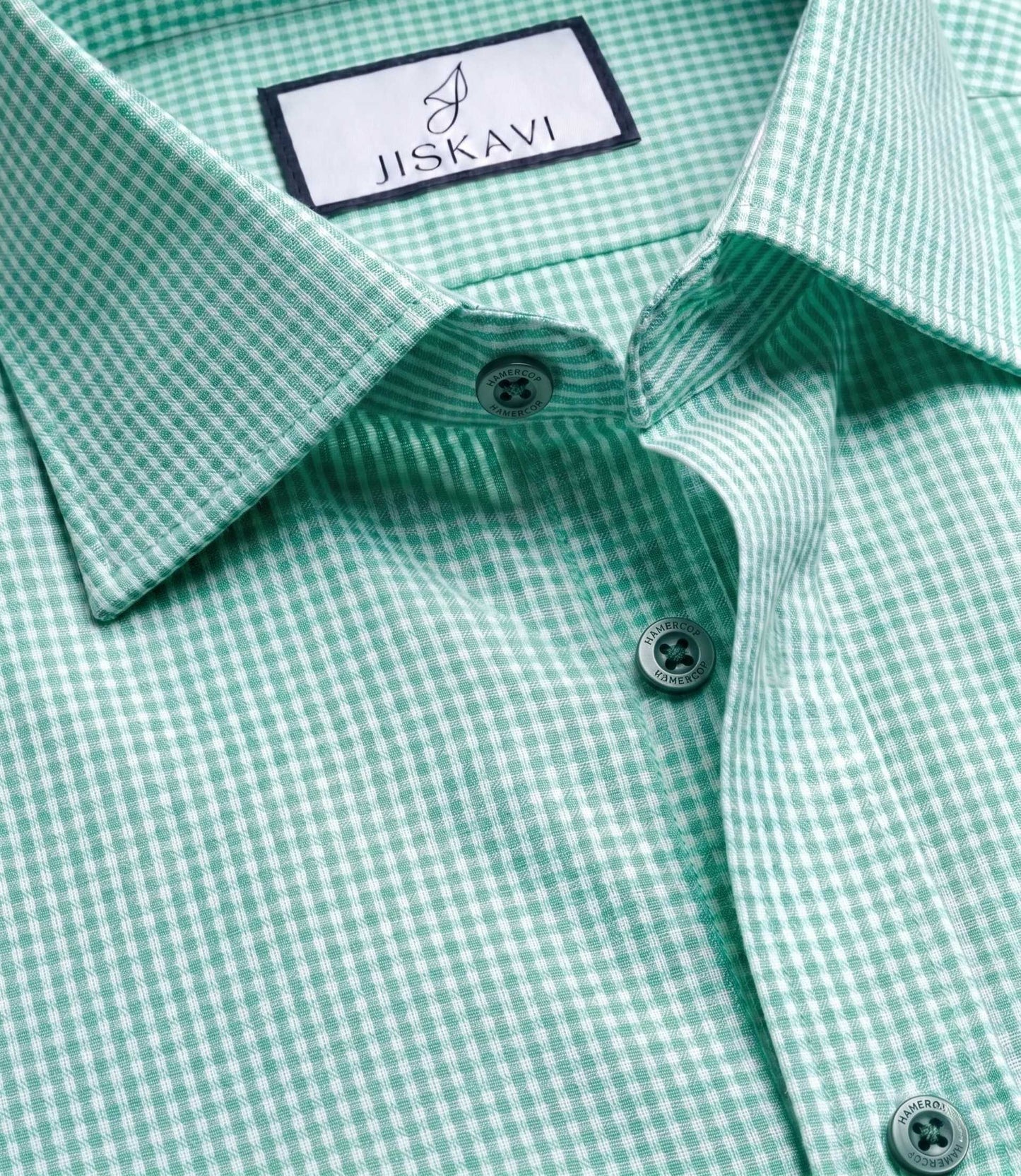 Fresh Mint Micro Gingham Check Slim Fit Shirt