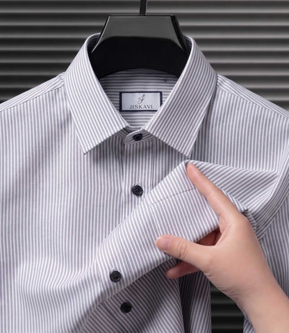 Steel Grey Vertical Stripe Slim Fit Shirt