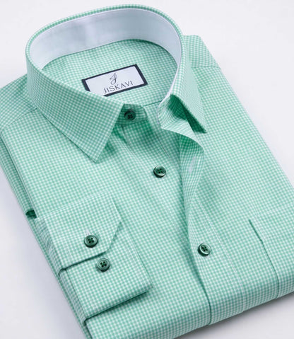 Fresh Mint Micro Gingham Check Slim Fit Shirt