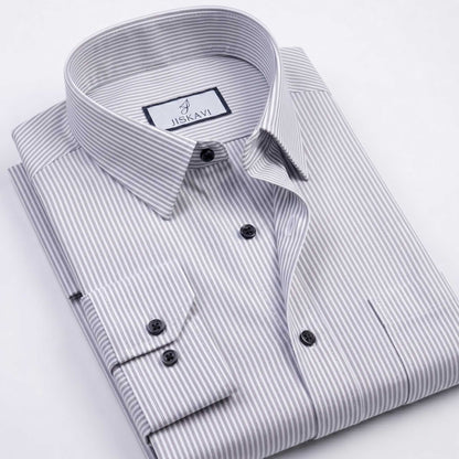 Steel Grey Vertical Stripe Slim Fit Shirt