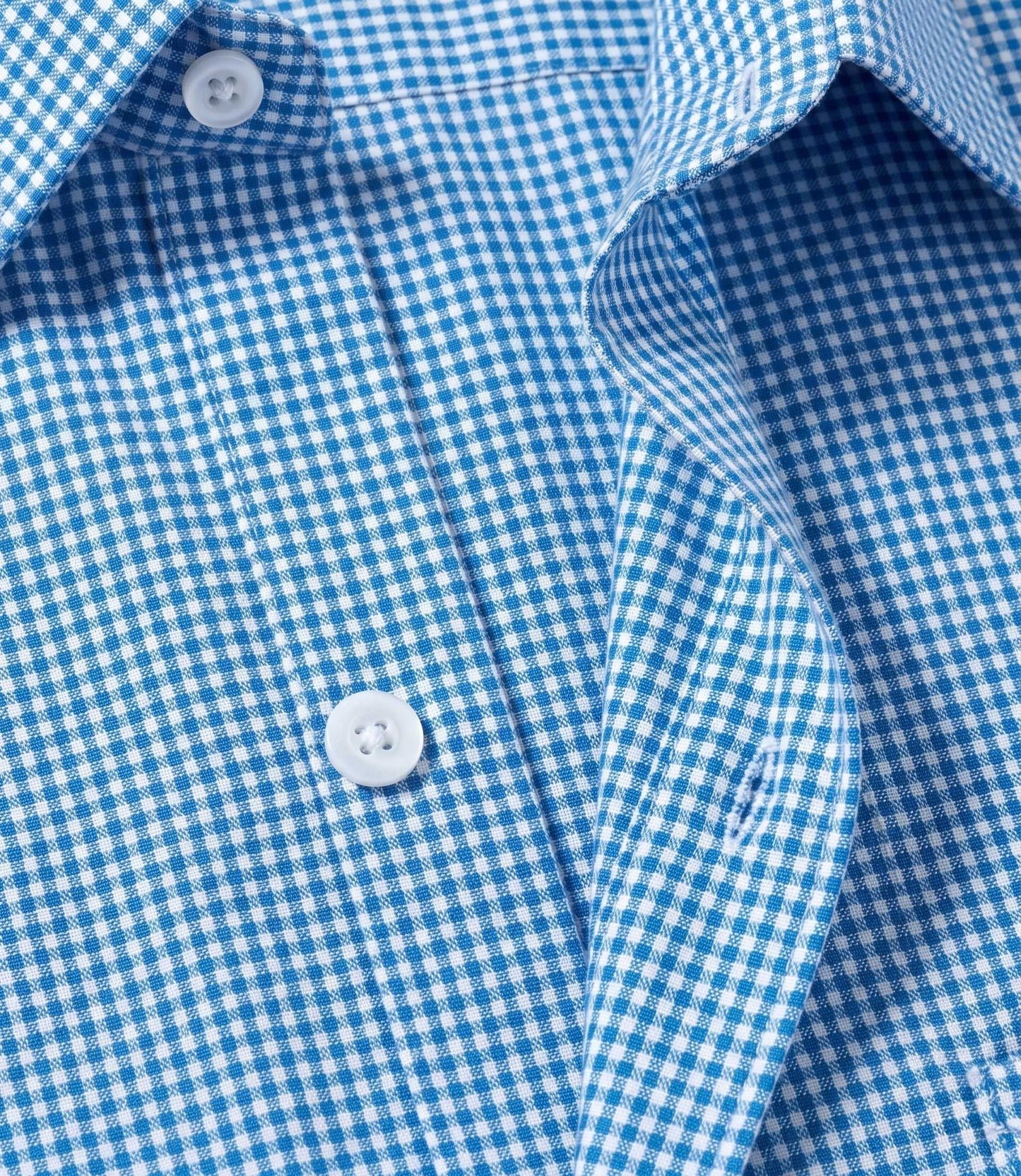 Azure Blue Micro Gingham Check Slim Fit Shirt