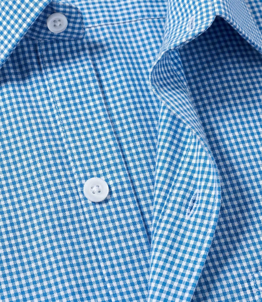 Azure Blue Micro Gingham Check Slim Fit Shirt