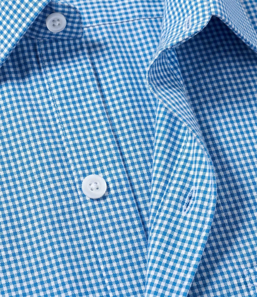 Azure Blue Micro Gingham Check Slim Fit Shirt