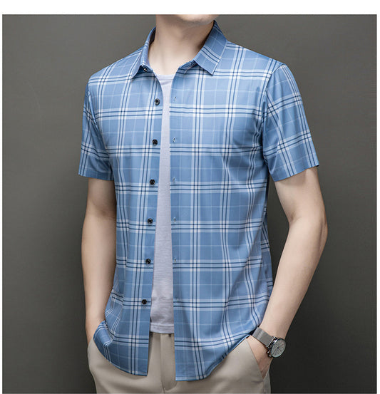 Cornflower Blue Heritage Plaid Slim Fit Half Sleeve Shirt
