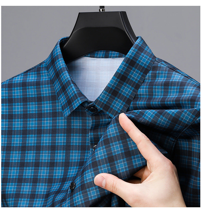 Aegean Blue Plaid Slim Fit Half Sleeve Stretch Shirt