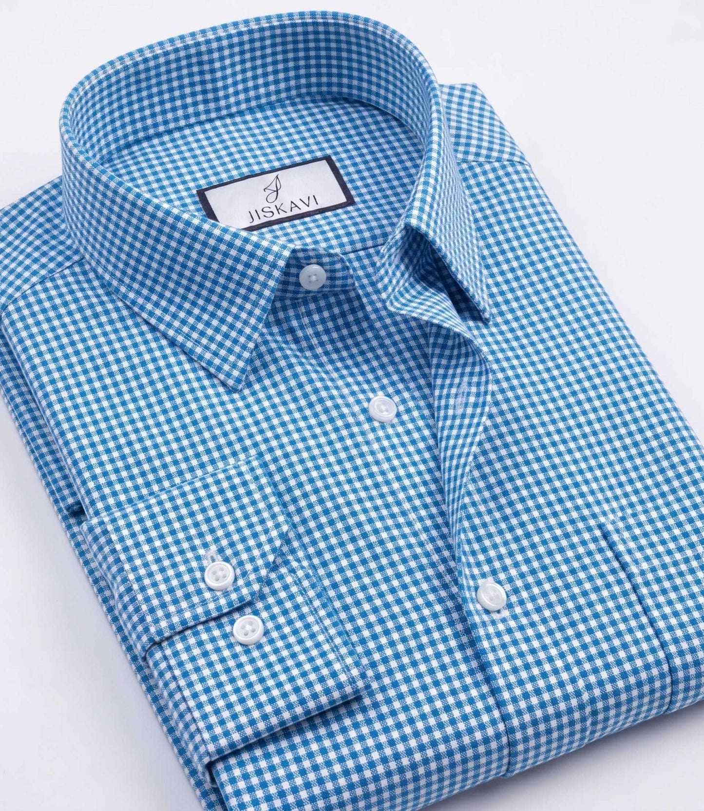 Azure Blue Micro Gingham Check Slim Fit Shirt