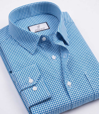 Azure Blue Micro Gingham Check Slim Fit Shirt