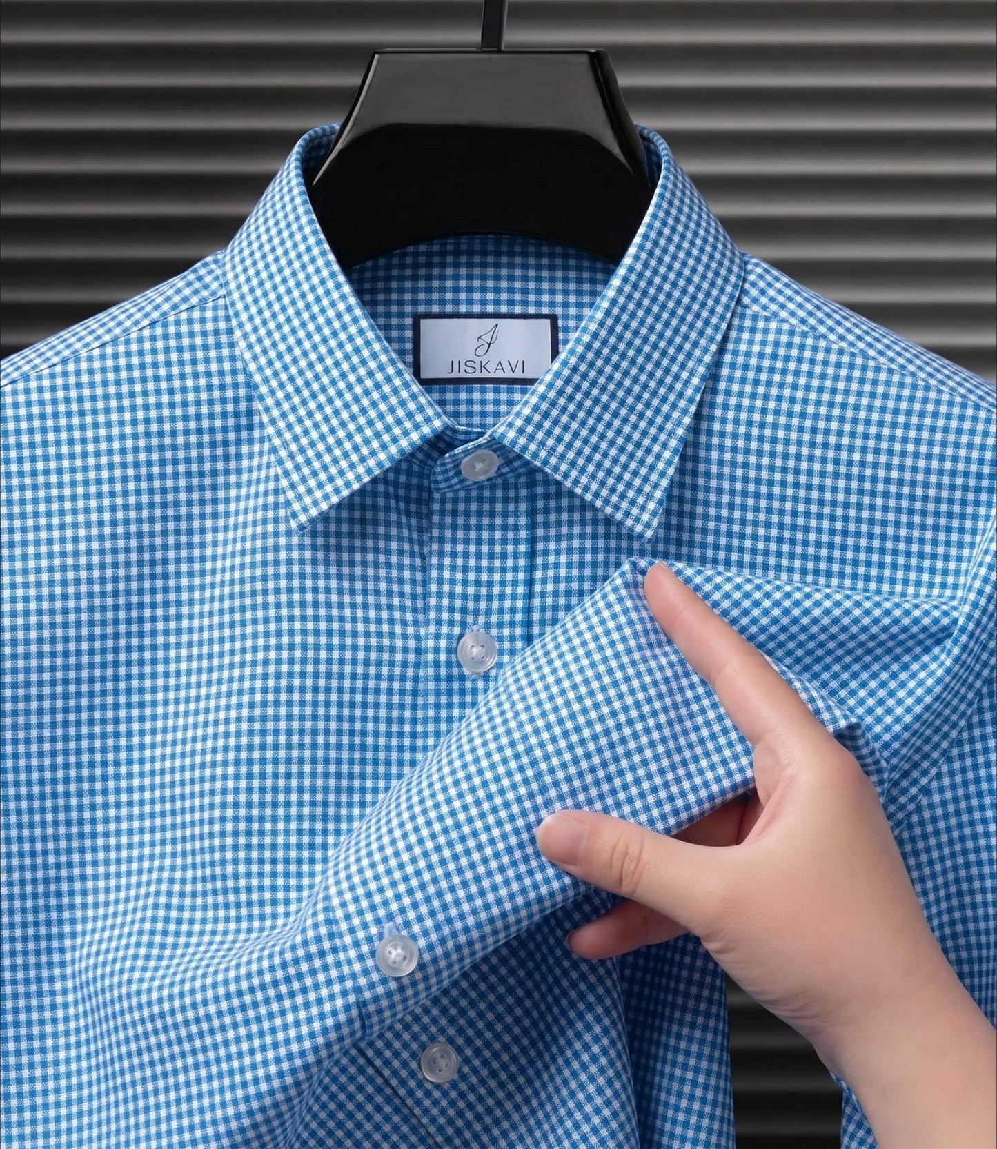 Azure Blue Micro Gingham Check Slim Fit Shirt