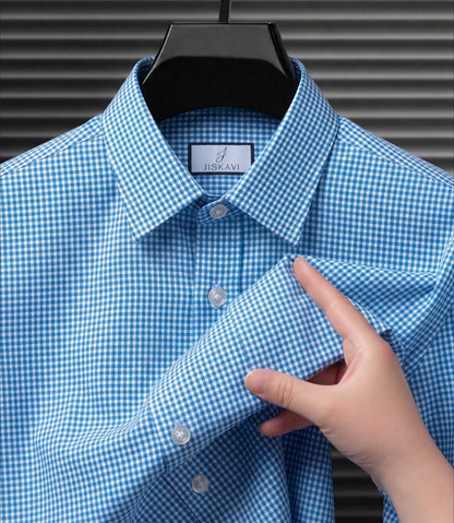 Azure Blue Micro Gingham Check Slim Fit Shirt