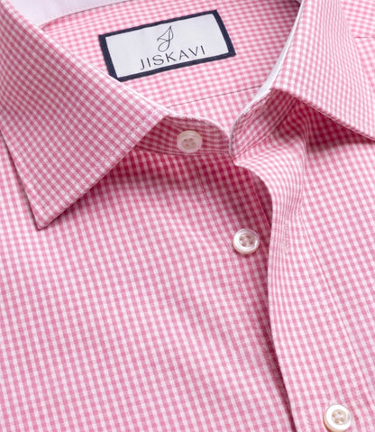Blossom Pink Micro Gingham Check Slim Fit Shirt