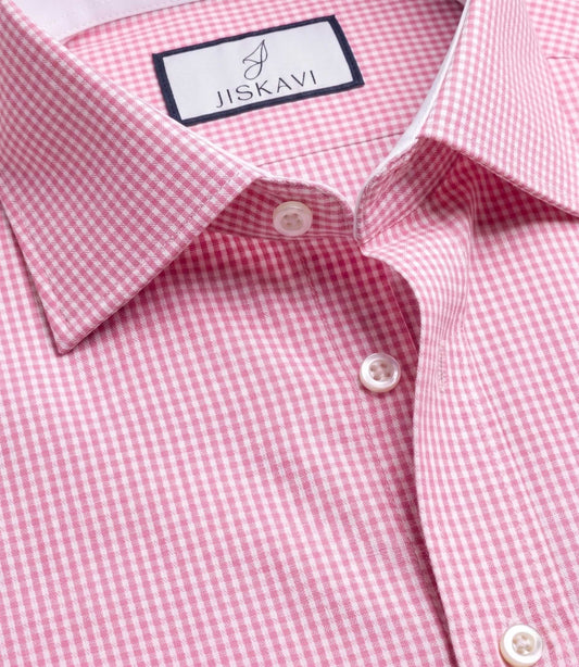 Blossom Pink Micro Gingham Check Slim Fit Shirt