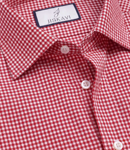 Crimson Red Micro Gingham Check Slim Fit Shirt
