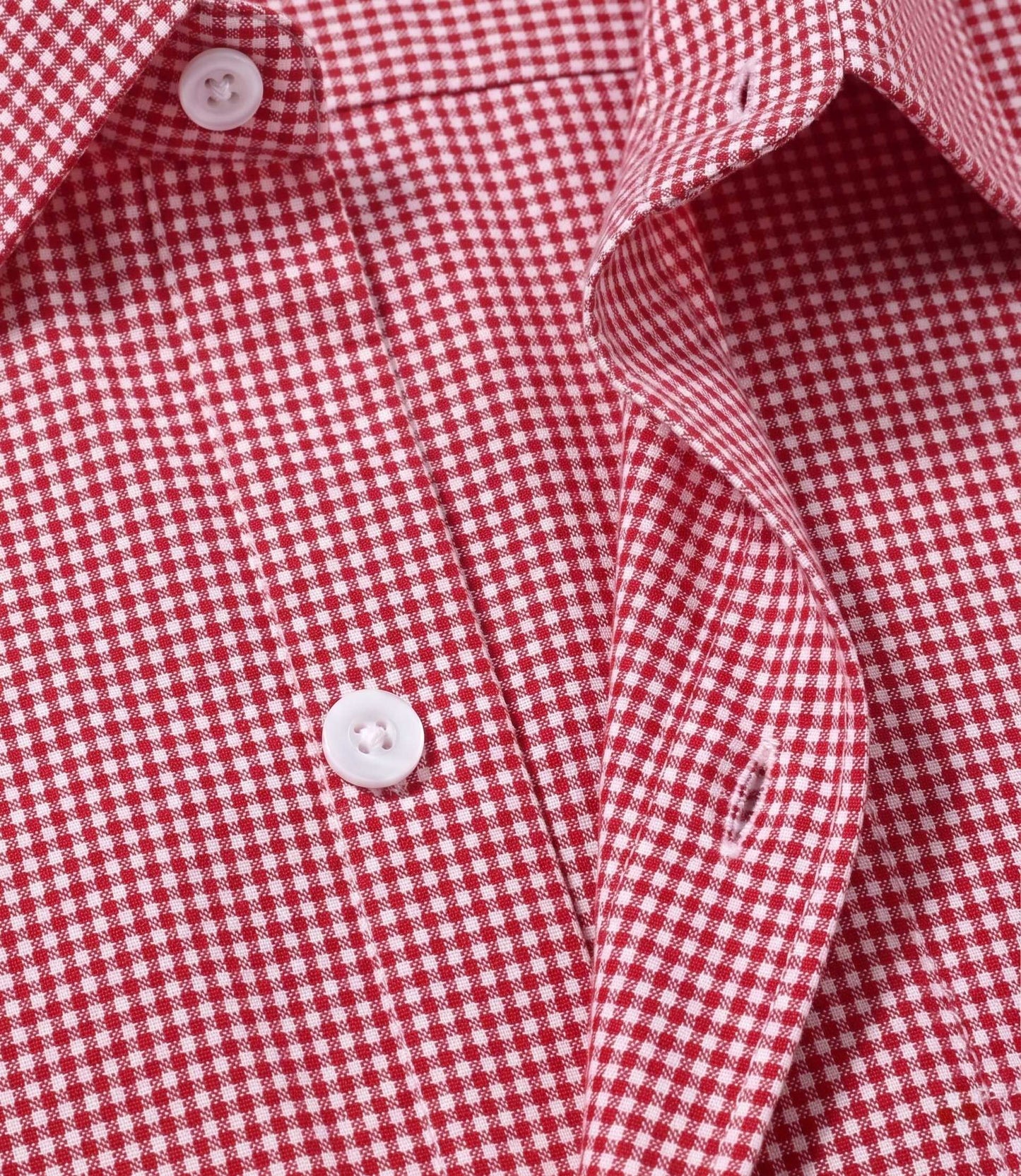 Crimson Red Micro Gingham Check Slim Fit Shirt