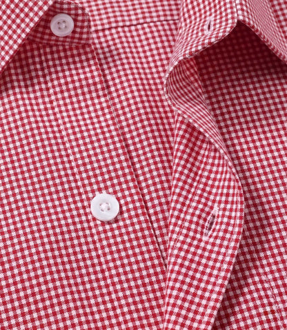 Crimson Red Micro Gingham Check Slim Fit Shirt
