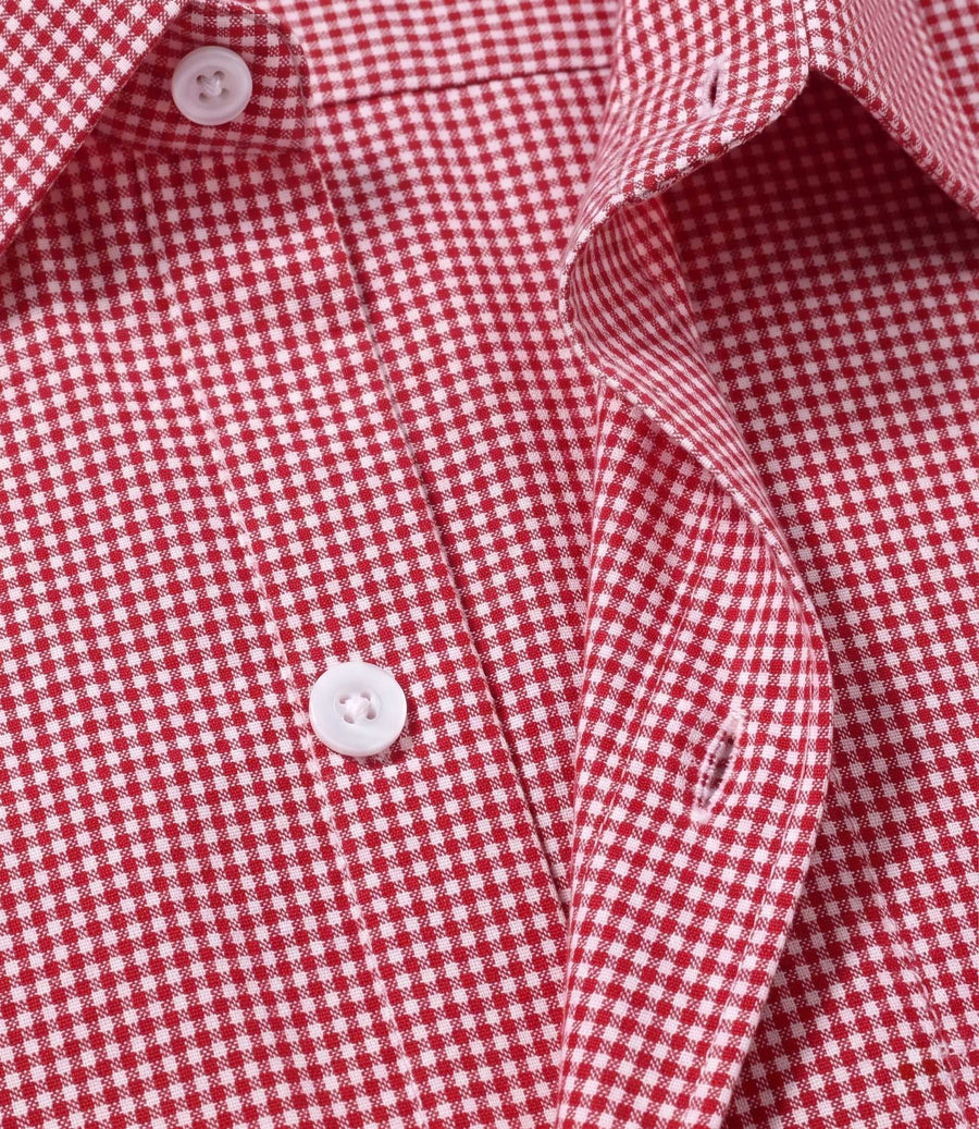Crimson Red Micro Gingham Check Slim Fit Shirt