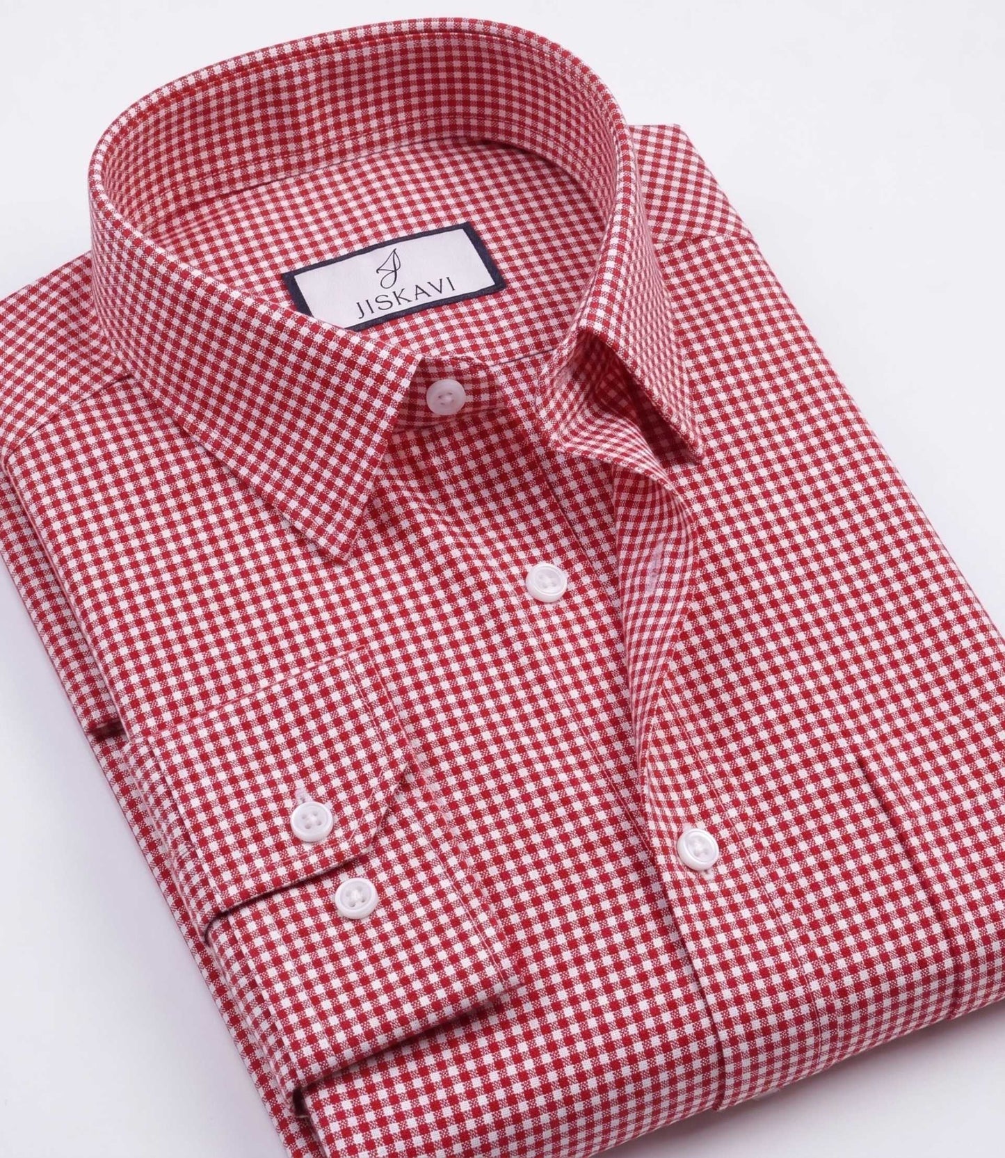 Crimson Red Micro Gingham Check Slim Fit Shirt