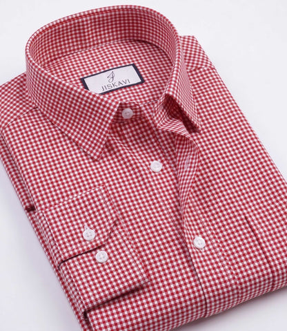 Crimson Red Micro Gingham Check Slim Fit Shirt