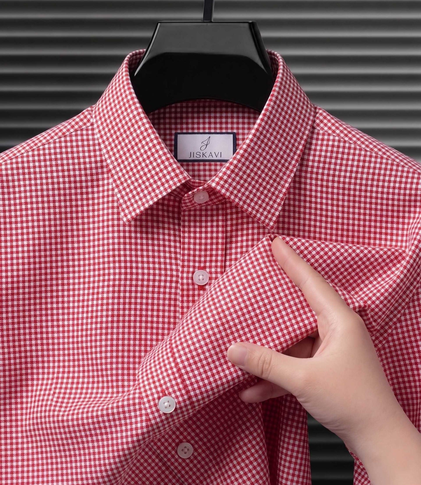 Crimson Red Micro Gingham Check Slim Fit Shirt