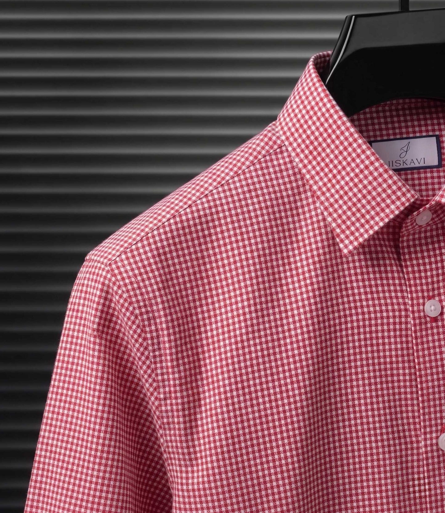Crimson Red Micro Gingham Check Slim Fit Shirt