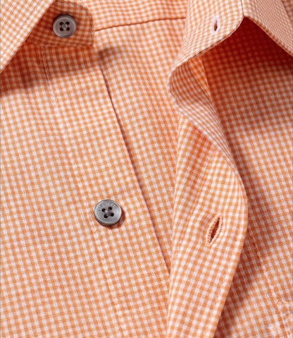 Peach Orange Micro Gingham Check Slim Fit Shirt