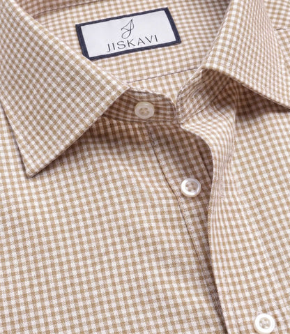 Golden Khaki Micro Gingham Check Slim Fit Shirt