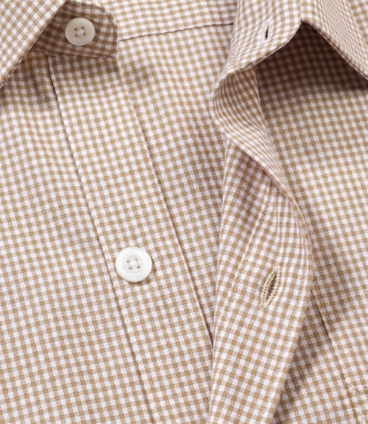 Golden Khaki Micro Gingham Check Slim Fit Shirt