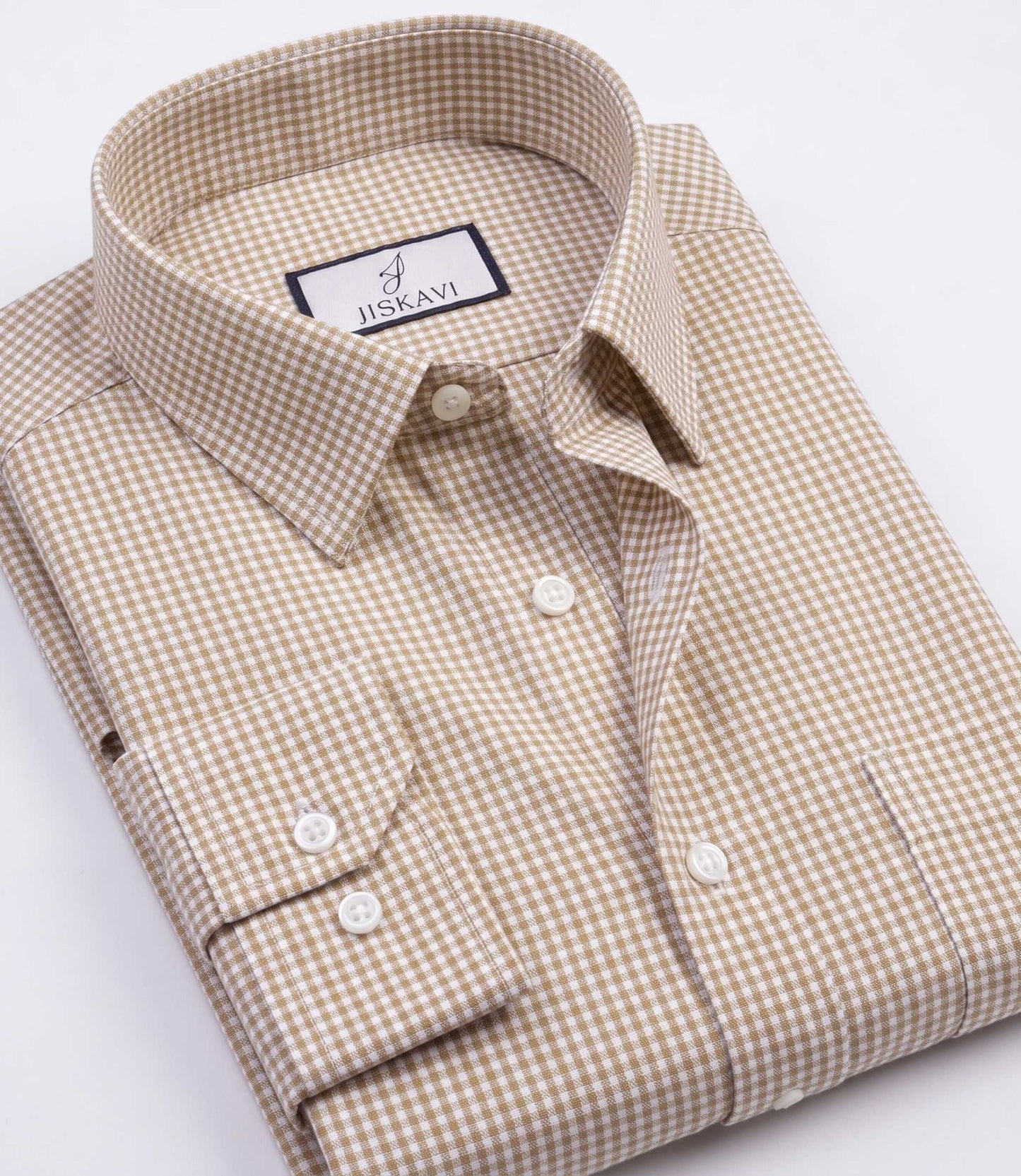 Golden Khaki Micro Gingham Check Slim Fit Shirt