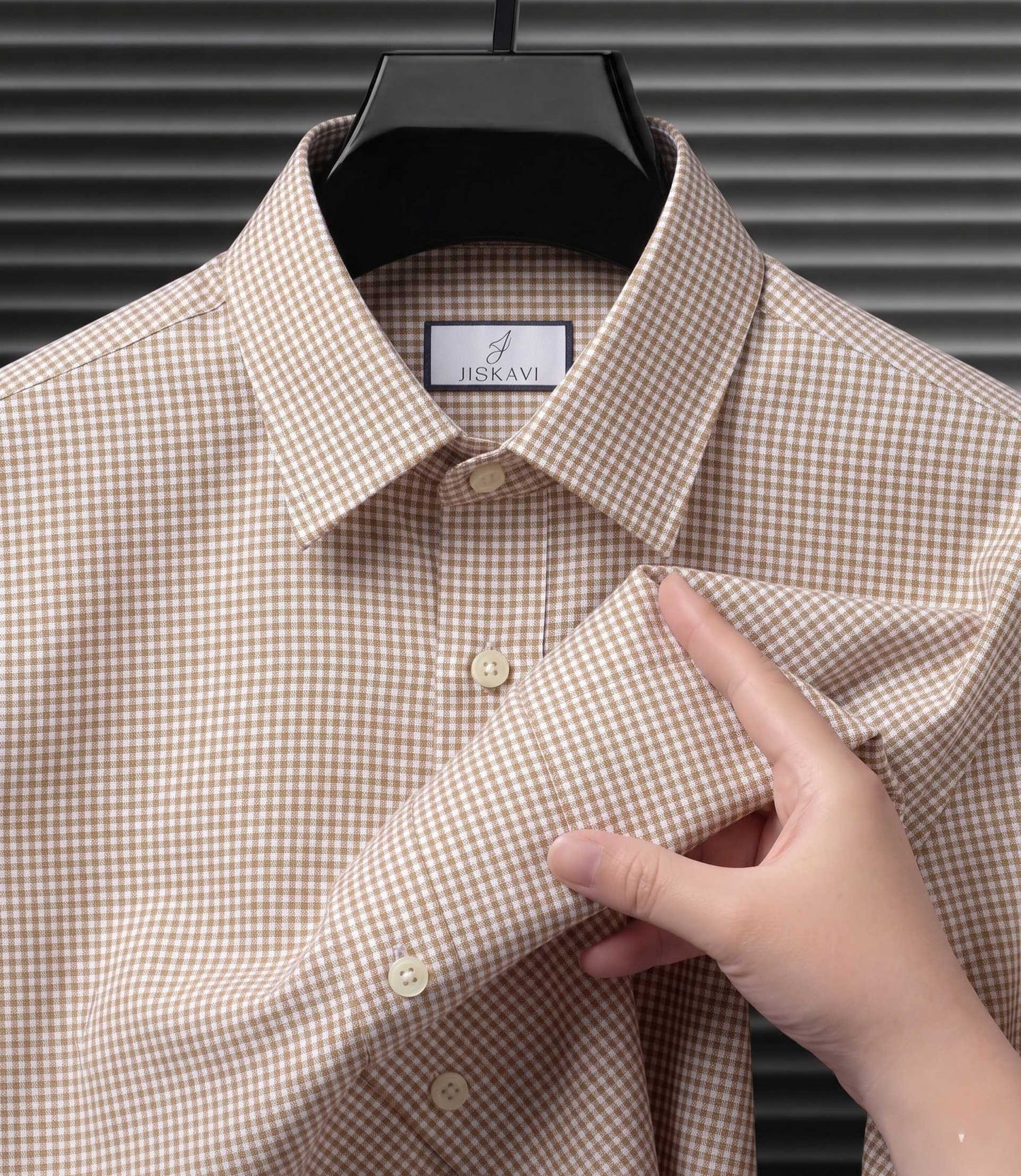 Golden Khaki Micro Gingham Check Slim Fit Shirt