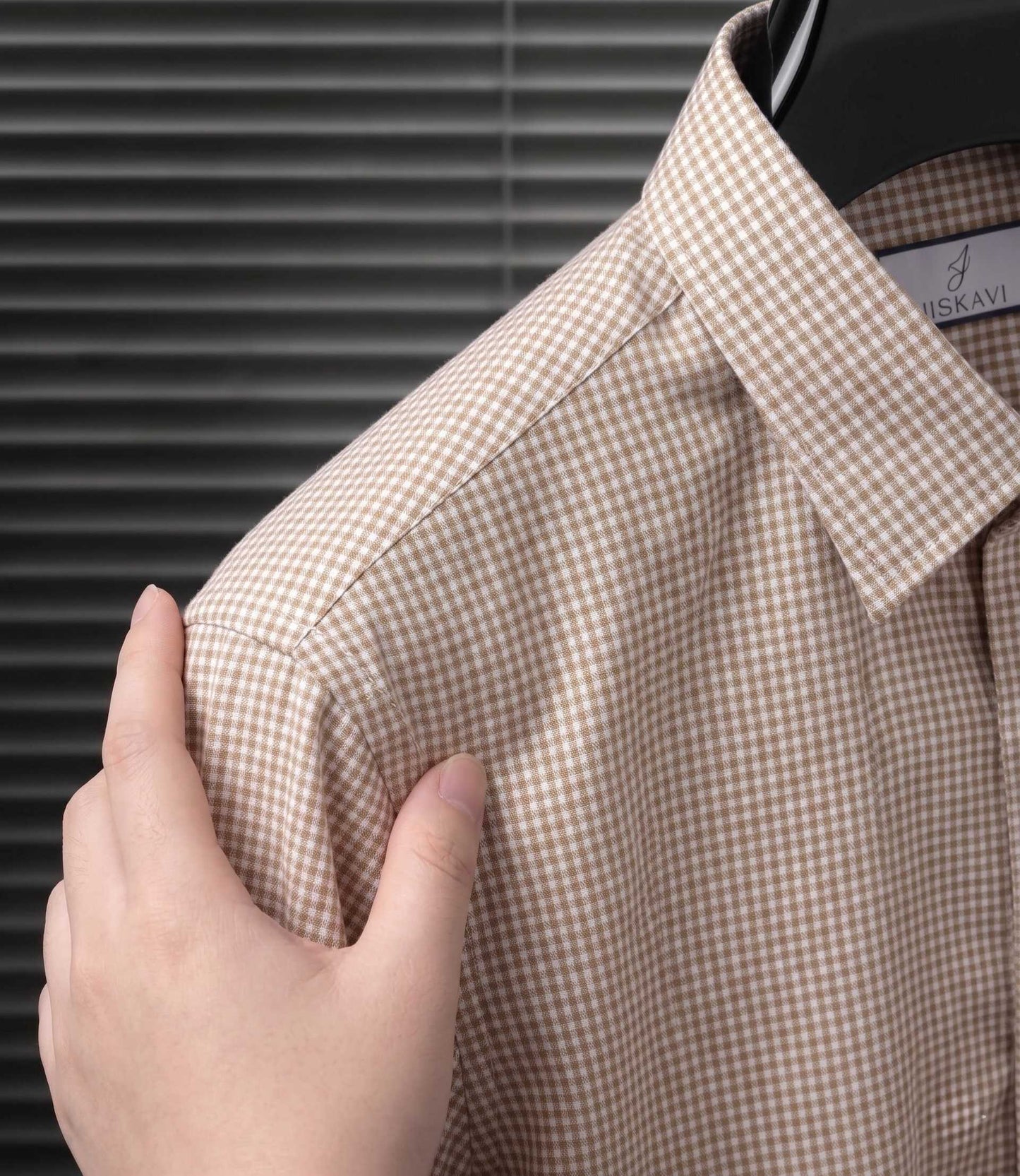 Golden Khaki Micro Gingham Check Slim Fit Shirt