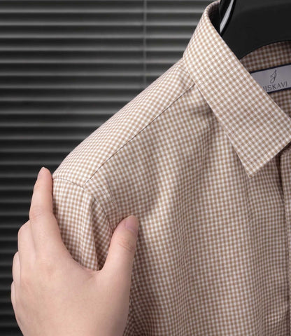 Golden Khaki Micro Gingham Check Slim Fit Shirt