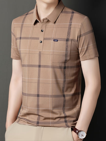 Jiskavi men's black beige abstract print polo T-shirt fabric detail