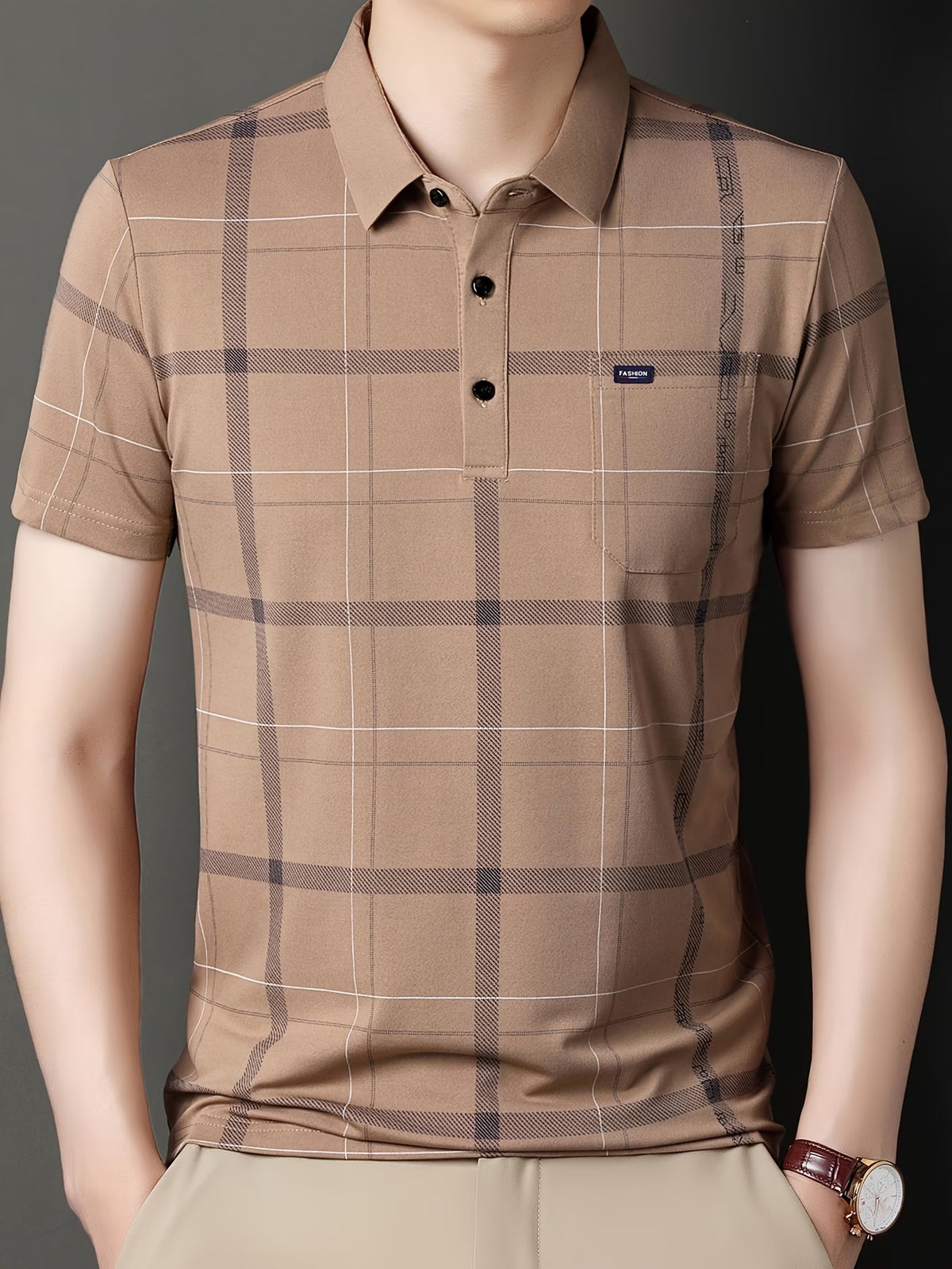 Jiskavi men's black beige abstract print polo T-shirt styled look