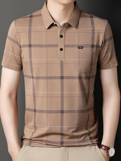 Jiskavi men's black beige abstract print polo T-shirt styled look