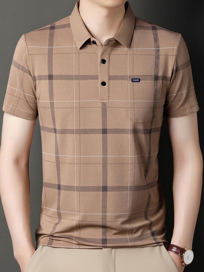 Jiskavi men's black beige abstract print polo T-shirt styled look