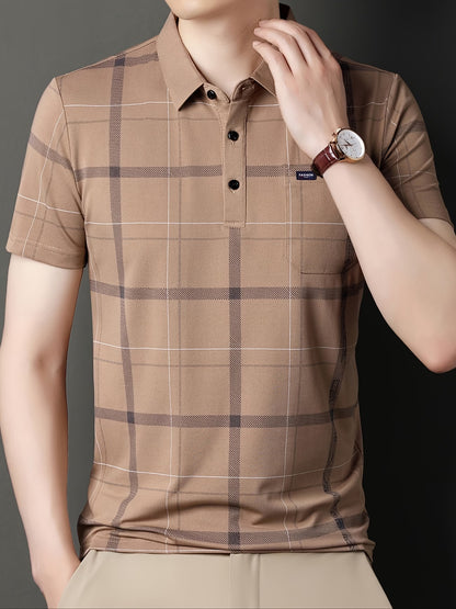 Jiskavi men's black beige abstract print polo T-shirt alternate view