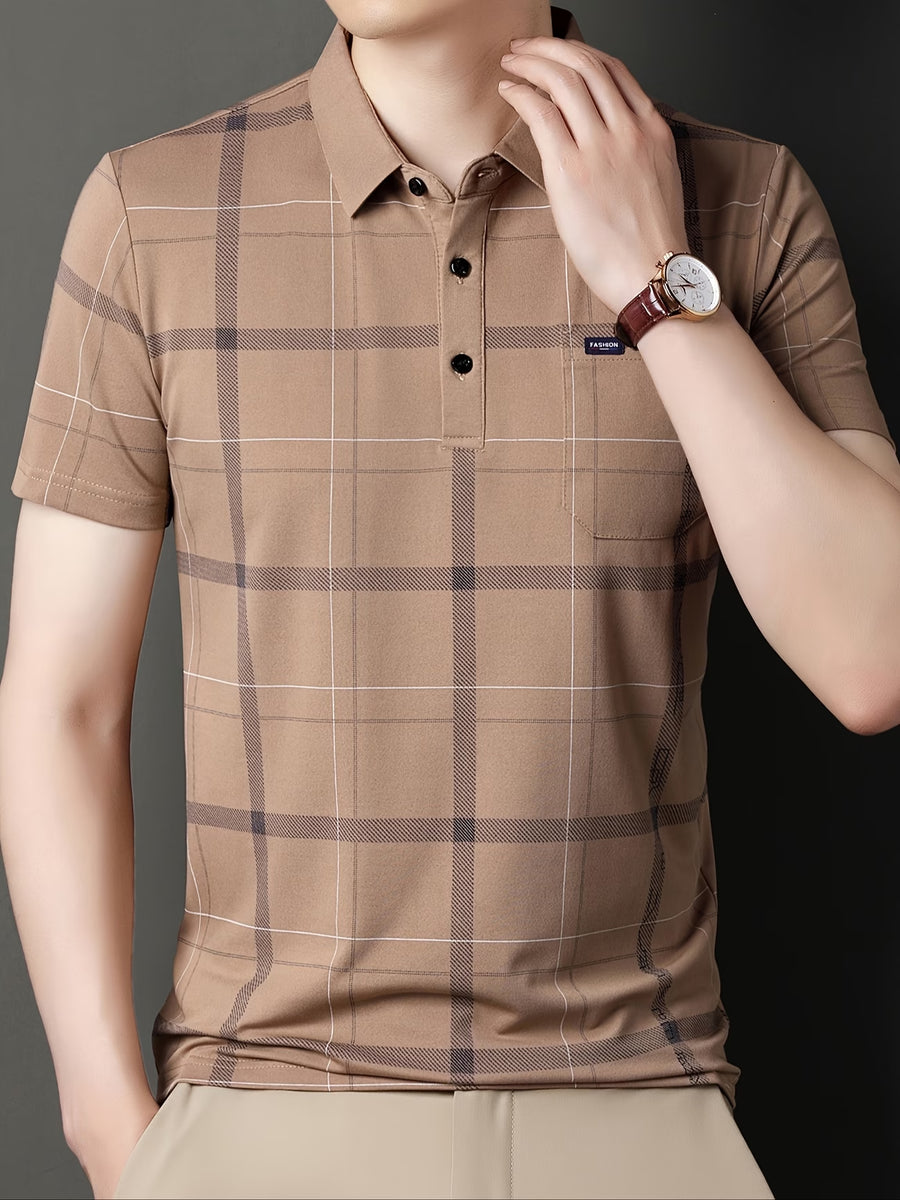 Black Beige Abstract Print Cotton Polo T-Shirt
