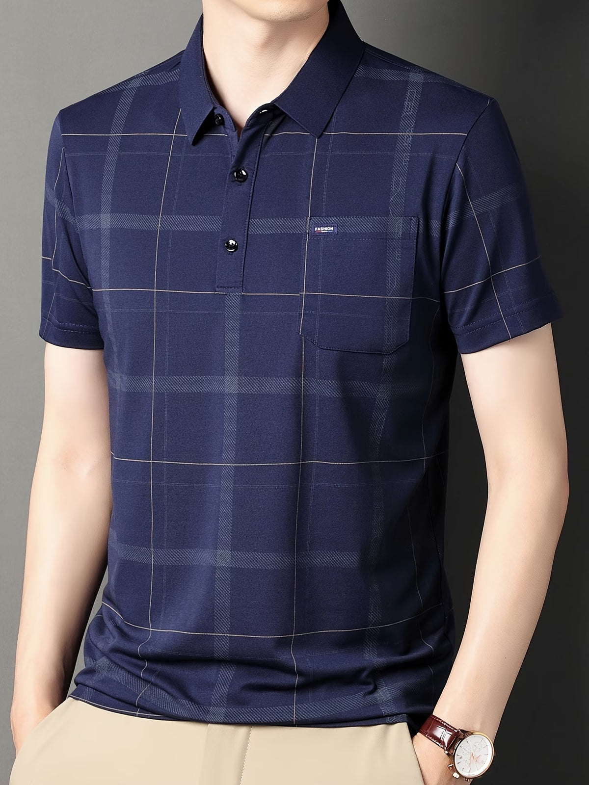 Jiskavi men's black brown abstract print polo T-shirt styled look