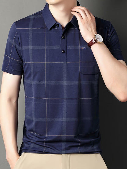 Jiskavi men's black brown abstract print polo T-shirt side view