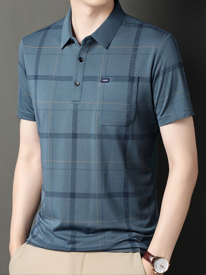 Jiskavi men's black grey abstract print polo T-shirt styled look