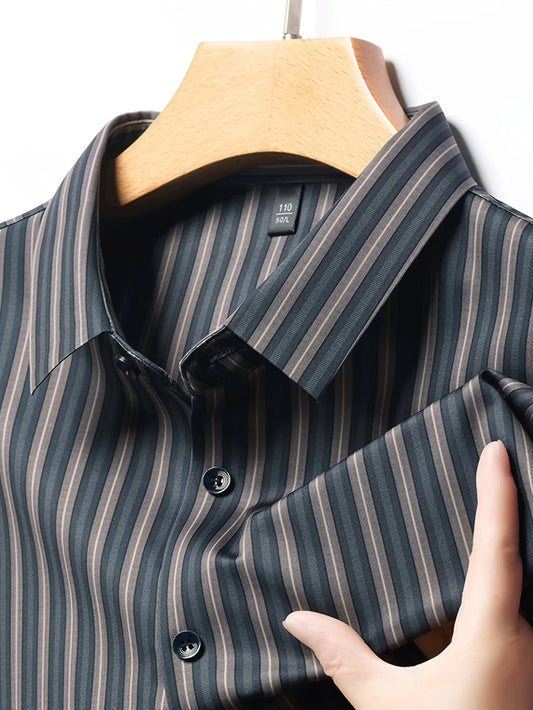 Jiskavi Charcoal Navy Multi-Stripe Shirt – Collar & Fabric Detail