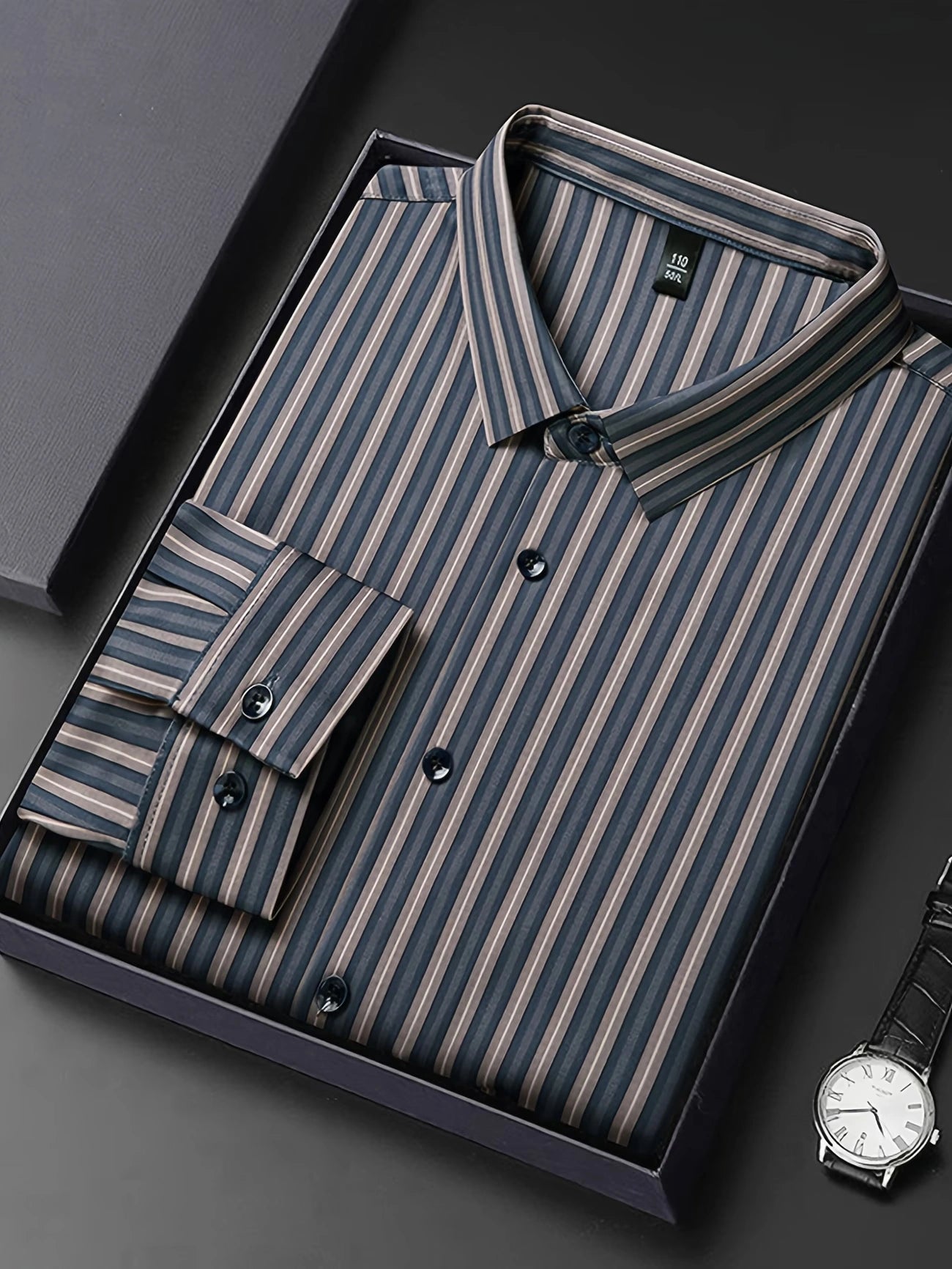 Jiskavi Charcoal Navy Stripe Shirt Folded in Premium Gift Box