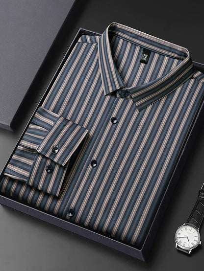Jiskavi Charcoal Navy Stripe Shirt Folded in Premium Gift Box
