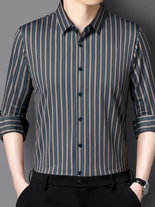 Jiskavi Charcoal Navy Pinstripe Slim Fit Shirt on Model – Front
